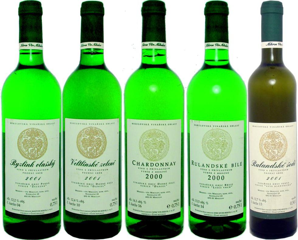 kolekce 6 vybraných lahví - starý Mikros-vín Mikulov - ročníky 2000, 2001 a 2002